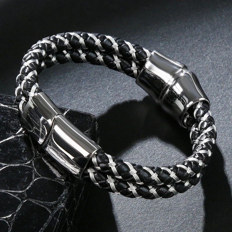 Модные мужские браслеты кожаный браслет из нержавеющей стали с магнитными