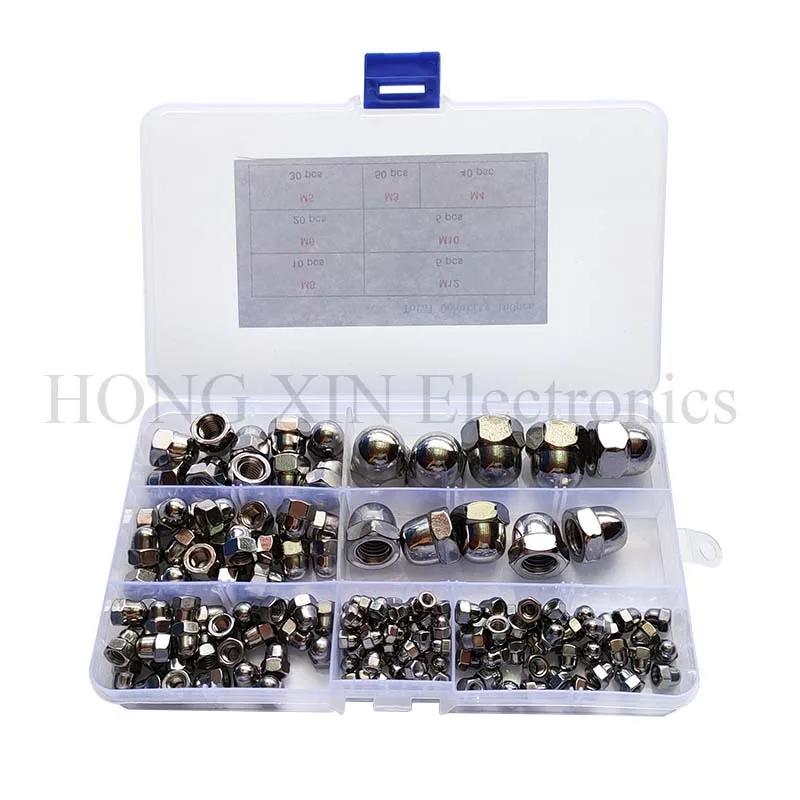 

160pcs Stainless Steel Acron Nut Cap Nuts M3/M4/M5/M6/M8/M10/M12 Decorative Cover Semicircle Nut