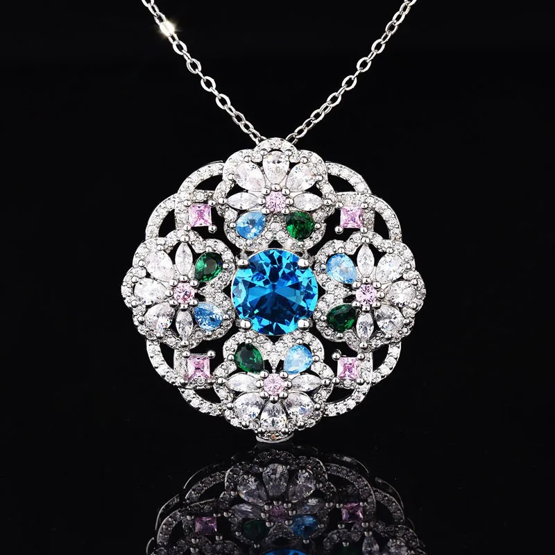 

New Luxury Flower Pendant Necklace Full Inlay Dazzling Zircon Hollow Geometry Jewelry For Women Wedding Engagement Fashion Chain