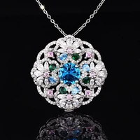 new luxury flower pendant necklace full inlay dazzling zircon hollow geometry jewelry for women wedding engagement fashion chain