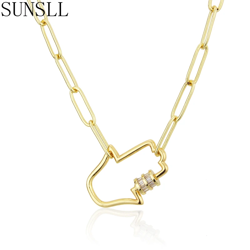 SUNSLL-عقد بسلسلة نحاسية ذهبية للنساء ، قلادة ، قلادة ، قفل لولبي ، هدية مجوهرات بسيطة ، متطابقة ، عصرية