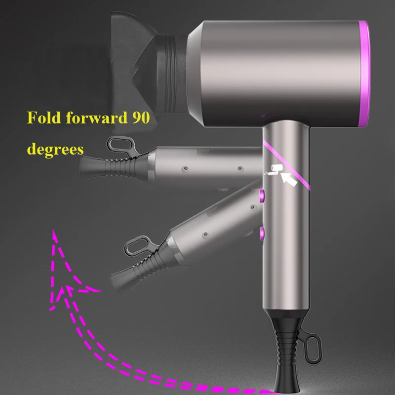 

Fold Hair Dryer Professional Strong Wind Salon Hair Dryer with Hot Cold Wind Negative Ionic Hammer Blower Dryer with 3 Nozzle