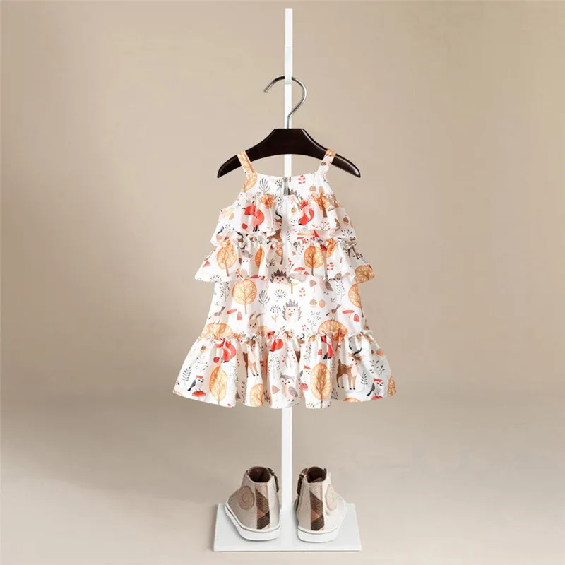 New Baby Girl Dress 2020 Summer Kids Sleeveless Braces Dresses Girls Cotton Print Floral Princess Children Casual Clothing | Детская