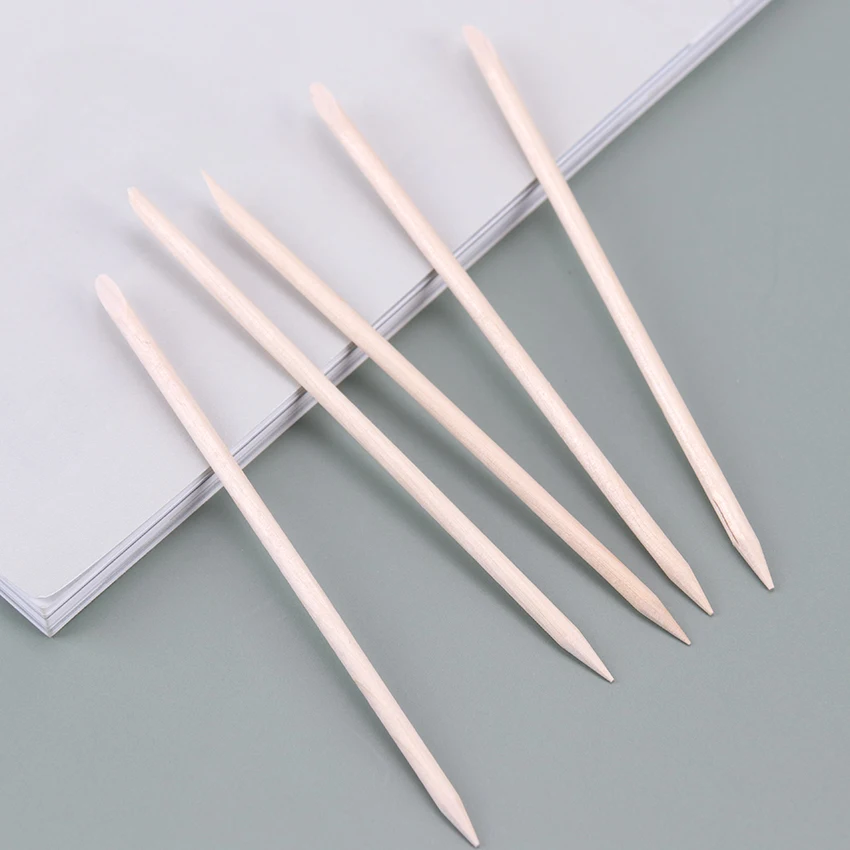 100 шт оранжевого дерева двойной конец ногтей ручка кутикулы толкатель для