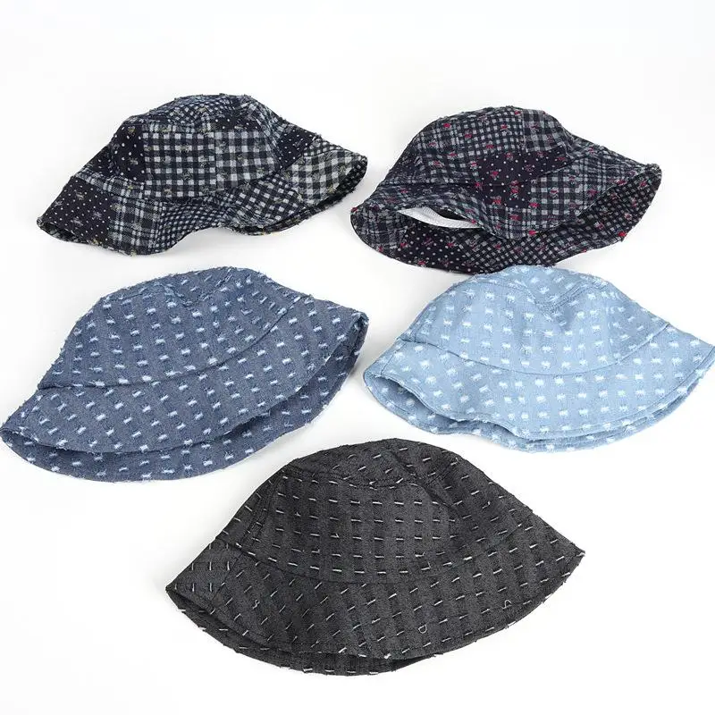 

Cotton Plaid Bucket Hat Fisherman Hat Outdoor Travel Hat Sun Cap Hats for Men and Women 305