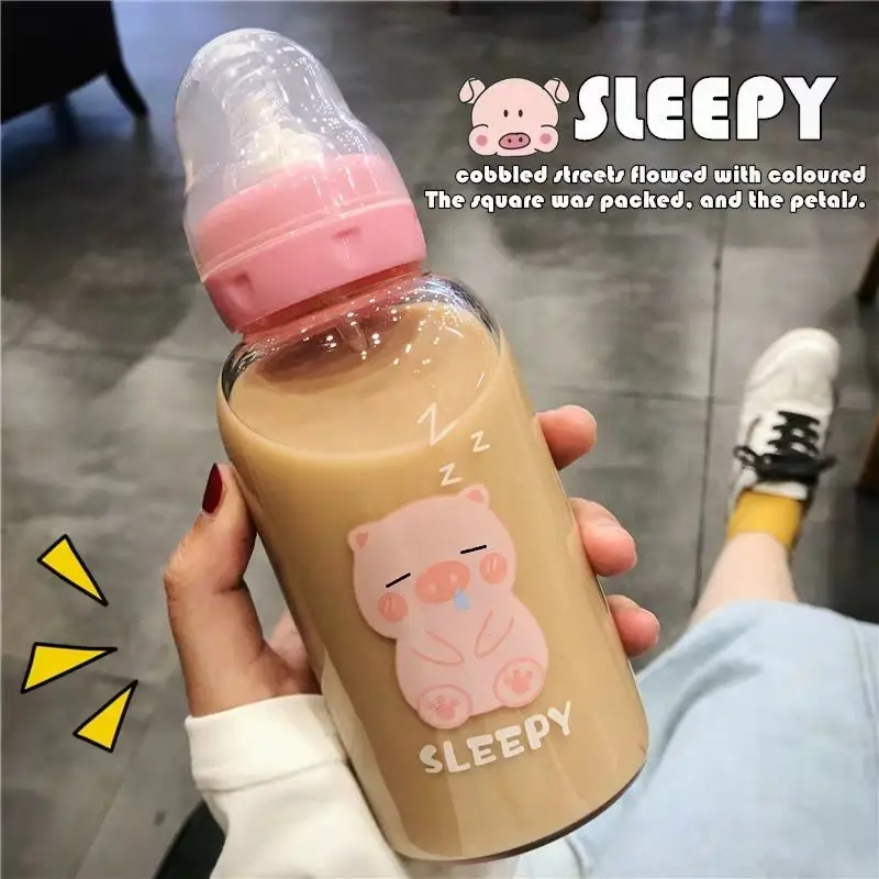 Glass Water Bottle Cute Pacifier Cup Straw Adult Creative Student Portable for Kids Bpa | Дом и сад