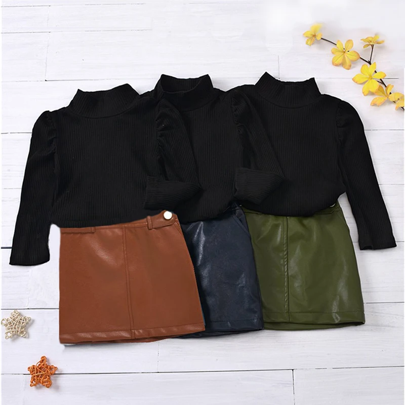 

Комплекты одежды для девочек EU1, Детский свитер с длинным рукавом и высоким воротником и юбка, костюм из 2 предметов, хлопковая одежда для дет...