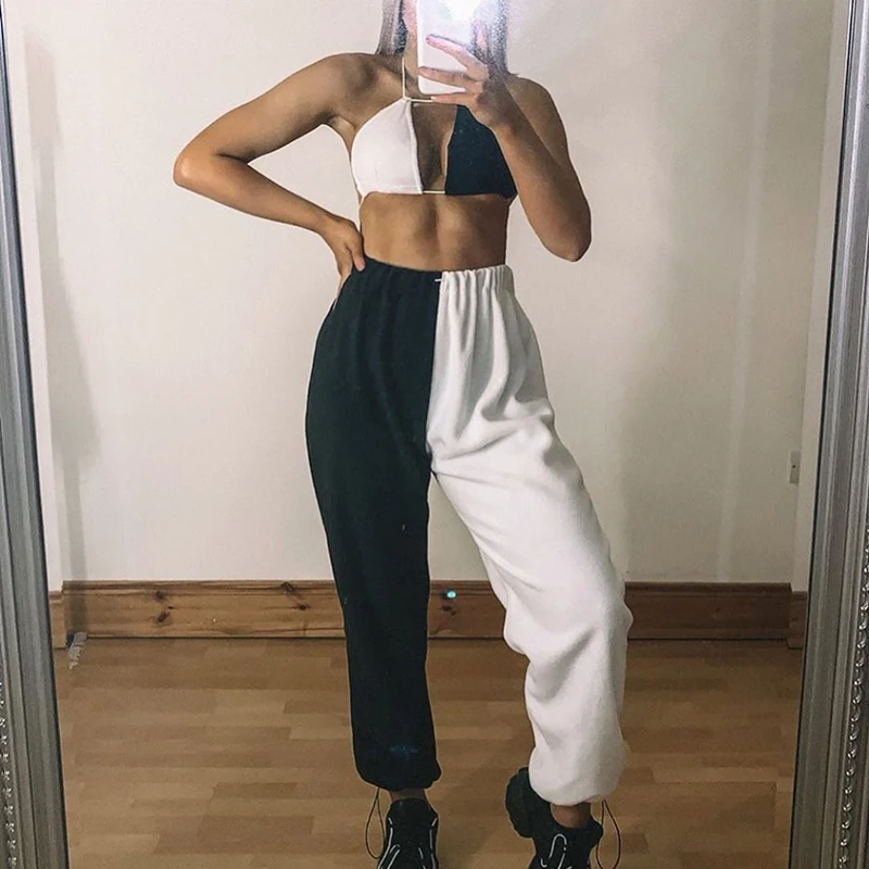 

Black and White Contrast Casual Harem Pants Street Fashion 2021 New Popular Sports Pants Harajuku Jogging Pants for Woman