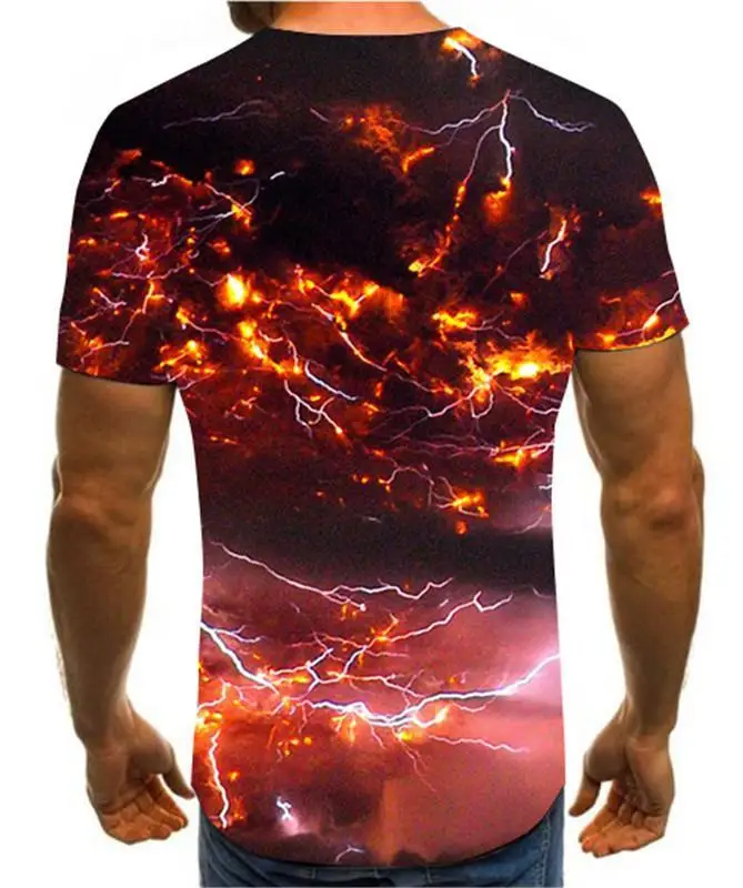 

Summer Men'S 3d Printing T-Shirt Lightning Scenery Printing T-Shirt Men'S T-Shirt Summer Black T-Shirt Round Neck Beach T-Shirt
