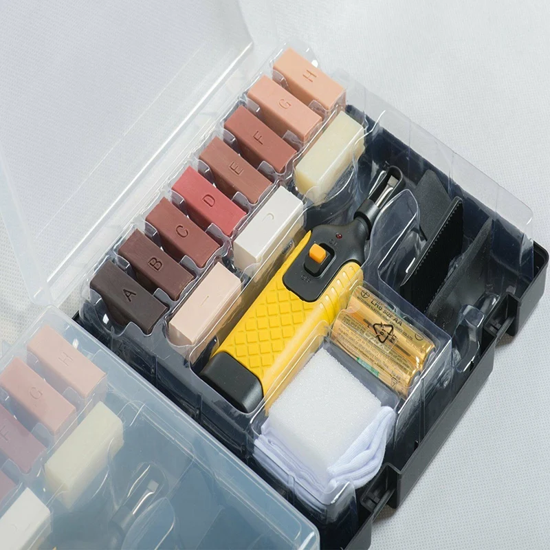 

19Pcs Laminate Repair Kit Wax System Floor Worktop Sturdy Case Chips Scratches