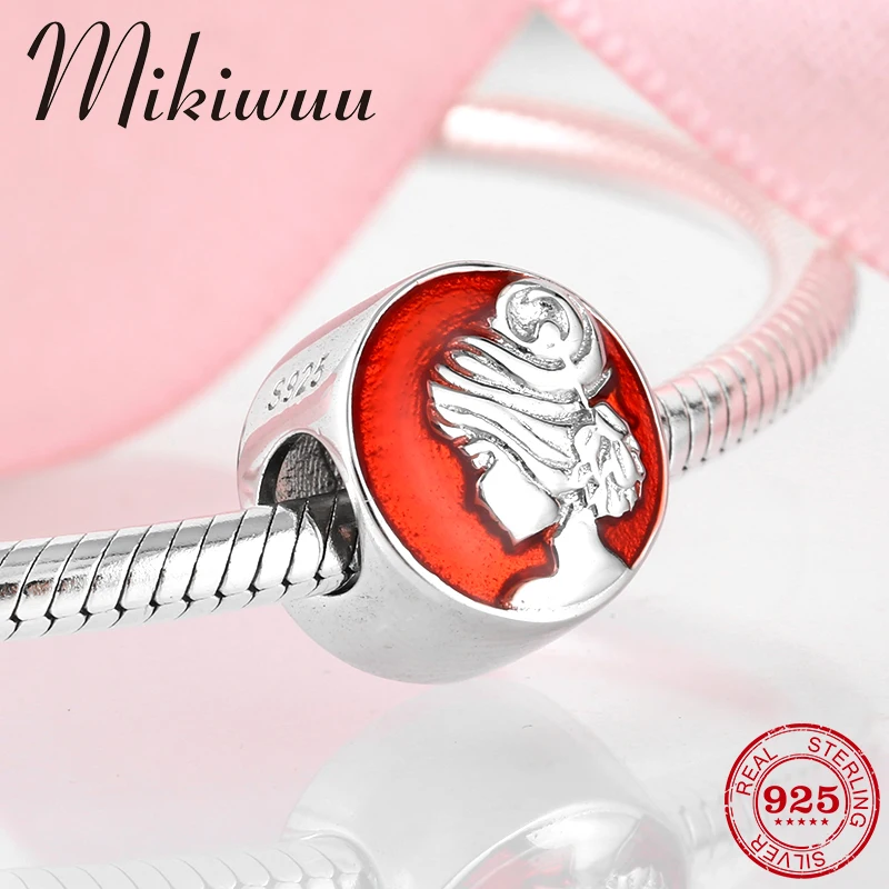 925 пробы серебряный красный эмаль красивая девушка голова портрет Круглый сделай