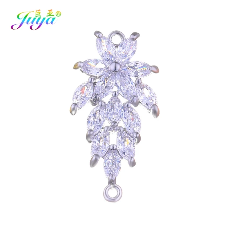 White Gold Juya DIY ювелирных изделий ручной работы кубического циркония Соединитель с цветочным узором амулеты аксессуары для женщин браслет серьги ювелирных изделий - Цвет: White Gold
