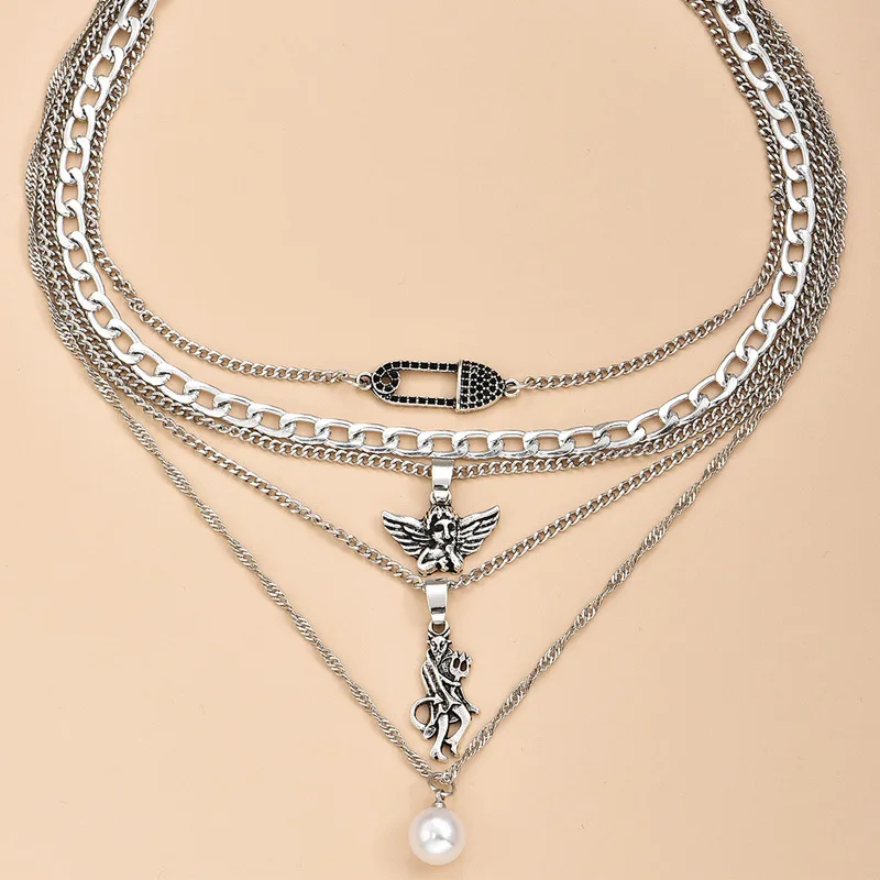 Комплект женских ожерелий в стиле ретро 5 шт./компл. ангел демон жемчужная
