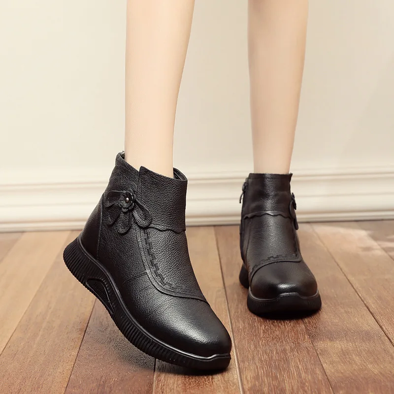 Женские ботинки из спилка с бантом бабочкой Женская зимняя обувь Теплые плюшевые