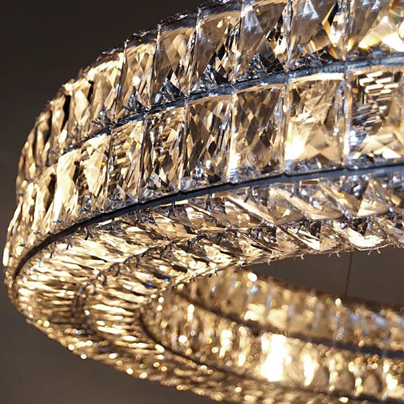 

FKL Round Crystal Chandelier Lighting for Living Room Bedroom Hotel Villa Rectangle Dining LED Chandeliers Home Light Fixtures