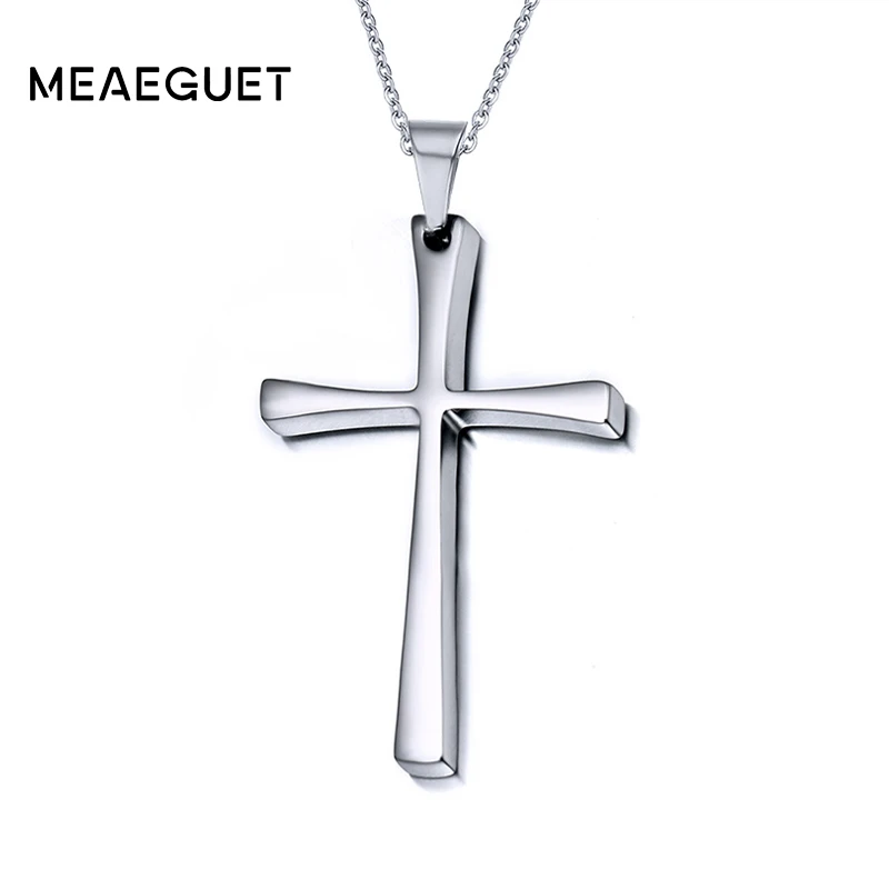 

Meaeguet Trending Christian Cross Pendant Necklace Men 316L Stainless Steel Chain Boutique Jesus Crucifix Necklaces
