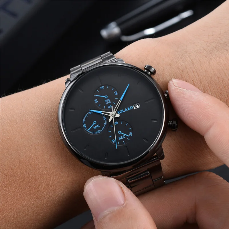 

Fashion YOLAKO Brand Men's Watches Luxury Stainless Steel Business Calendar Wristwatches Men Reloj Hombre Casual Sports Watch