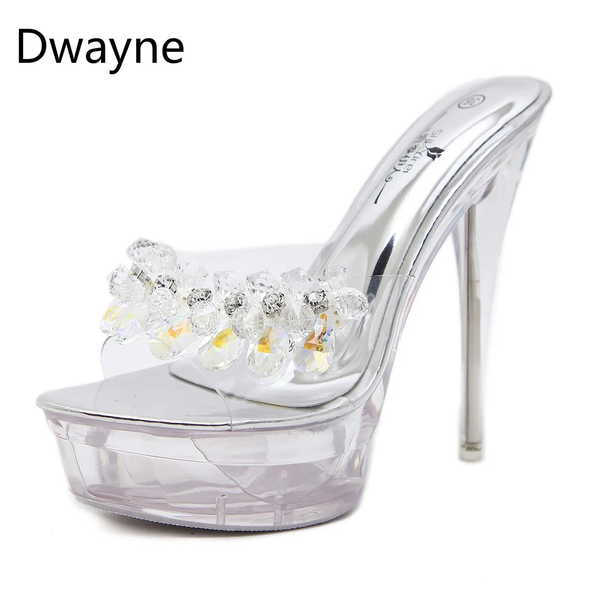 

Женские Прозрачные Сандалии Dwayne, водонепроницаемые шлепанцы на высоком каблуке, Нескользящие, 13,5