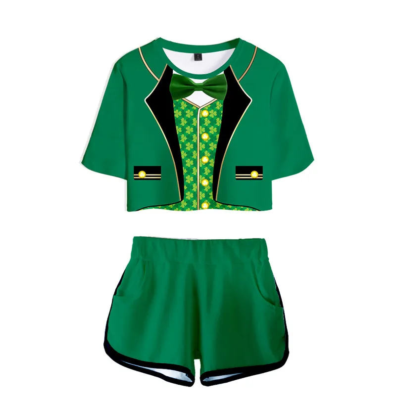 

2021 Summer Street Fashion Stripe T-Shirts Men Shorts Set Women Short Sleeve Shirts printing Ireland Saint Patrick's Day