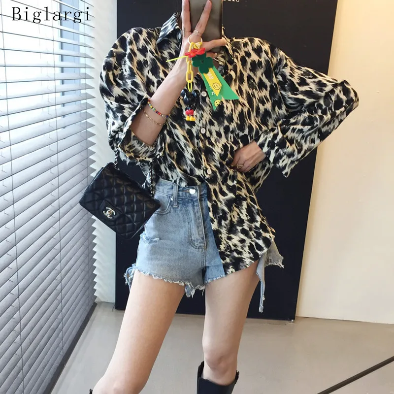 

Женская леопардовая рубашка, осенние свободные дамские рубашки, топы с длинным рукавом, Корейская Повседневная рубашка-поло с воротником, ж...