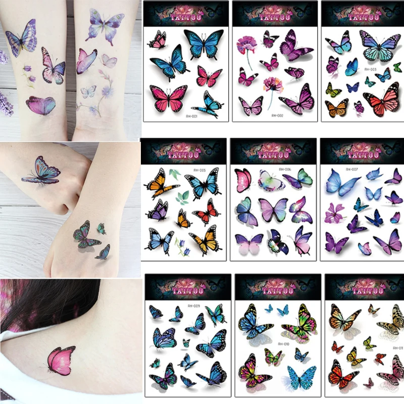 

1 шт. 3D Временная тату-наклейка в виде бабочки для женщин и девушек, наклейки для боди-арта с флеш-татуировкой 10,5x5 см, водостойкая тату-наклей...