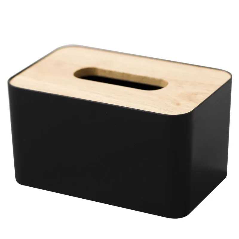 

Modern Black Color Tissue Containers with Phone Holder Wood Cover Seat Roll Paper Tissue Canister Cotton Pads Storage WJ901