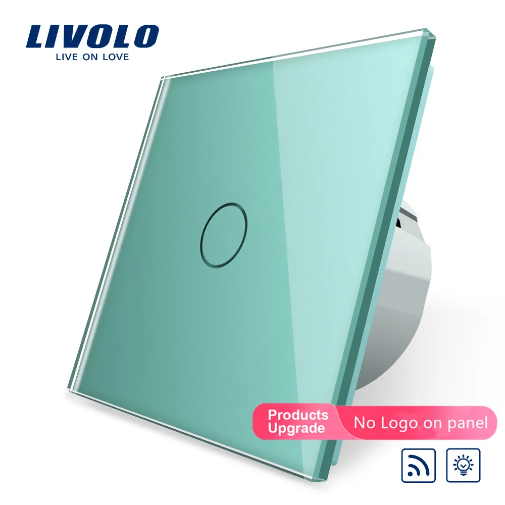 Green-No logo Livolo/Стандартный переключатель, 220~ 250 V, пульт дистанционного управления и функцией затемнения настенный светильник переключатель, C701DR-1/2/3/5(без пульта ДУ), без логотипа - Цвет: Green-No logo
