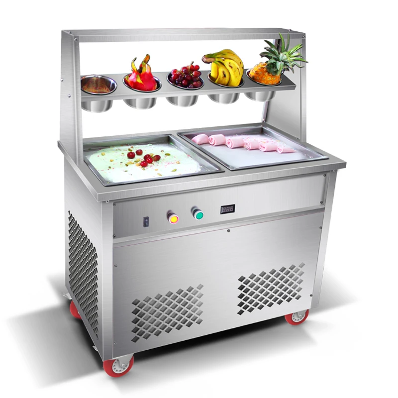 

Stainless Steel Fried Ice Cream Machine Freezer ice pan machine with defrost for Yummy Ice Cream Rolls Making