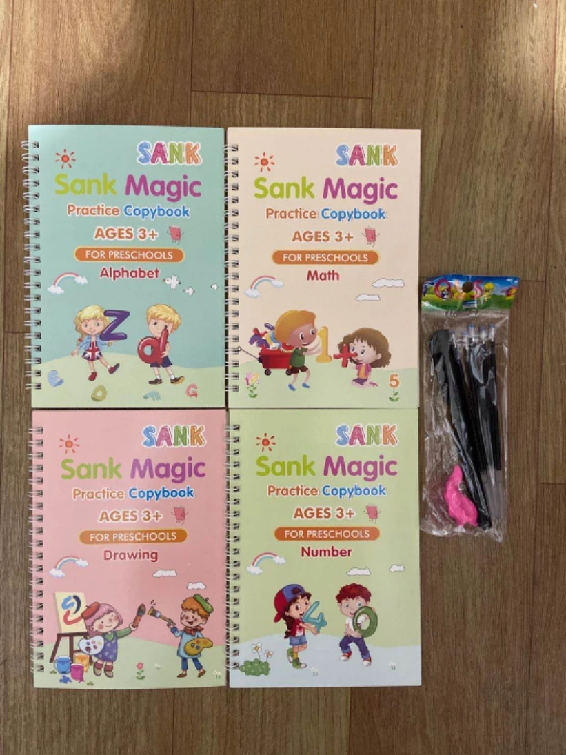

4 Books Sank Reusable Copybook For Calligraphy Learn Alphabet Painting Arithmetic Math Children Handwriting Practice Baby Books