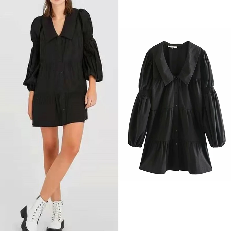 Женское платье с v образным вырезом za элегантная драпировка Черное мини вечерние