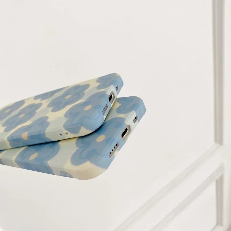 

Fresh blue flower painted silicone phone case for iPhone11 12Pro Max mini X XR XS XSMax 8 7PluS anti-drop protective back cover