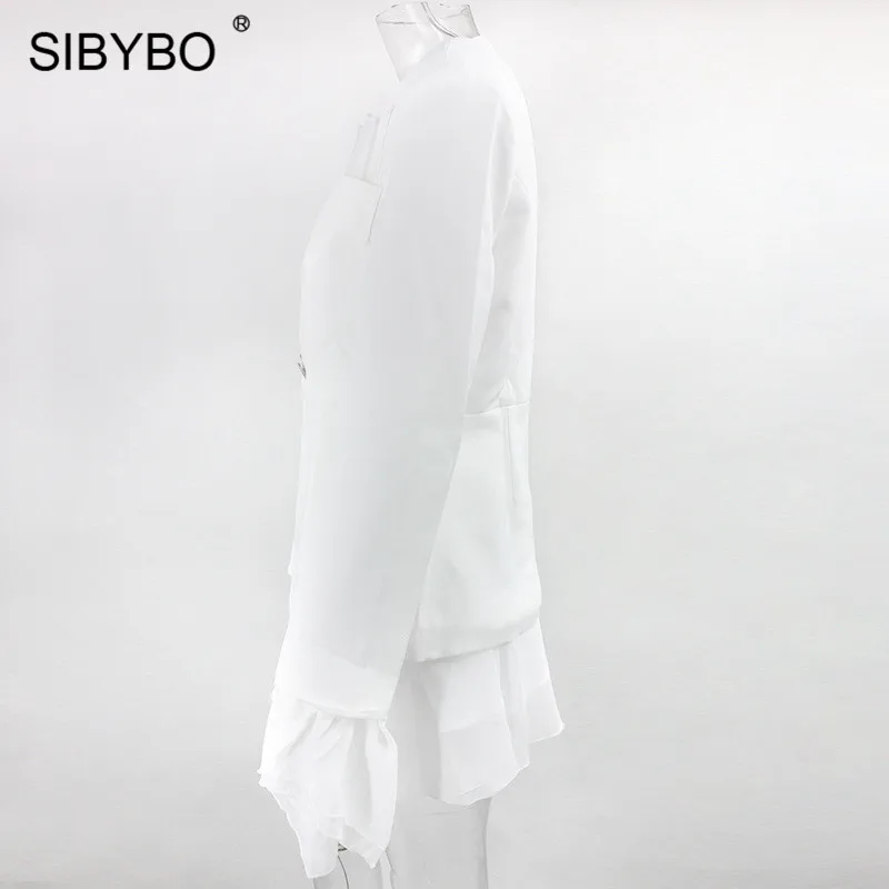 SIBYBO, с расклешенными рукавами, в сеточку, сексуальный комплект из двух предметов, для женщин, с глубоким v-образным вырезом, с оборками, Женский блейзер и юбка, комплект, элегантный, для вечеринки, Женский комплект