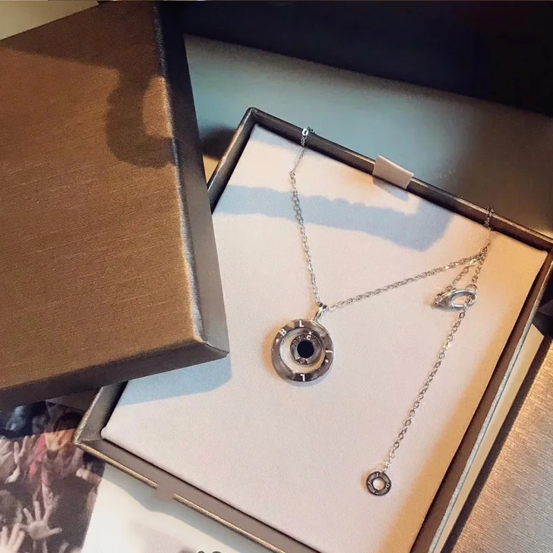 

925 1:1 BVL Shining Button One Two-sided Pendant Necklace High Quality Luxury Jewelry Classic Fashion Brand Couple Woman
