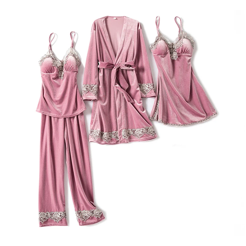 Женственная Дамская обувь велюровое кимоно пижамы наборы с v образным вырезом
