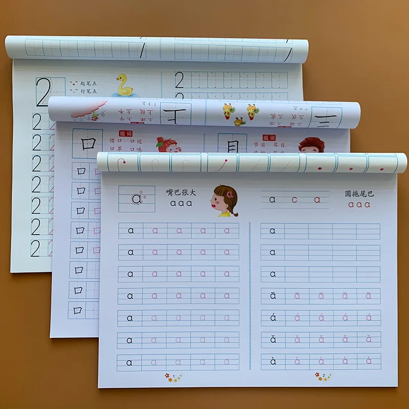 3 книжки квадратно карандаш красные китайские иероглифы цифры пиньинь 0 100