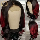 Topnormantic Ombre красный цвет 13x 6 кружевной передний парик с детскими волосами Remy бразильские человеческие волосы волнистые парики для женщин
