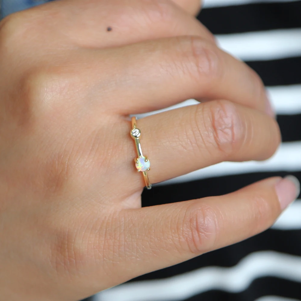 925 пробы Серебряное Сверкающее кольцо с опалом маленькие Маленькие стразы