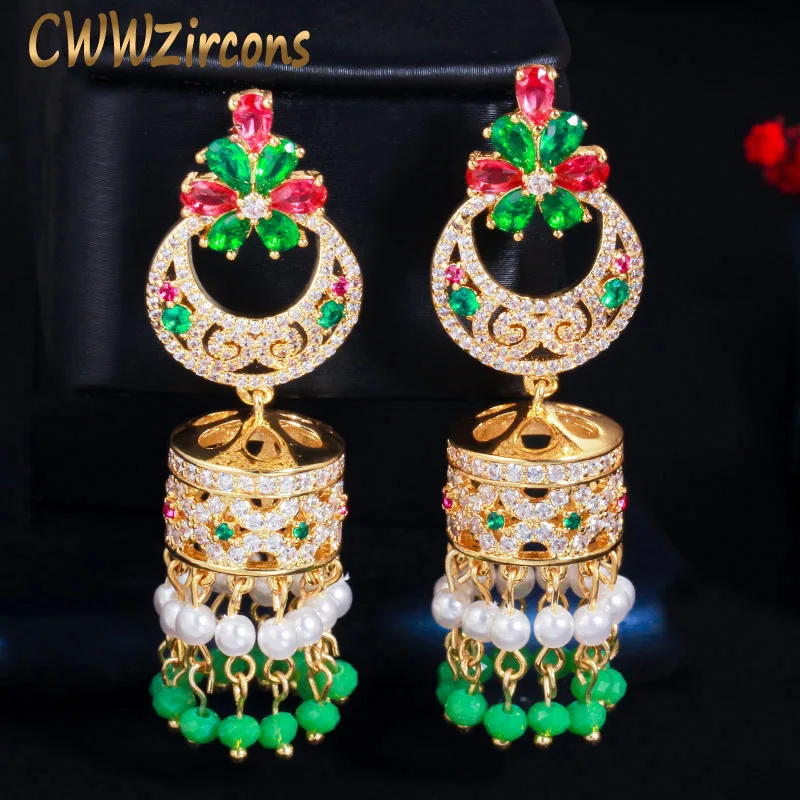 Cwwzircon Индийский Золотой Цвет Зеленый Красный CZ этнические винтажные длинные