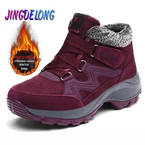 Женские ботинки на танкетке, зимние, водонепроницаемые, с плюшевой подкладкой