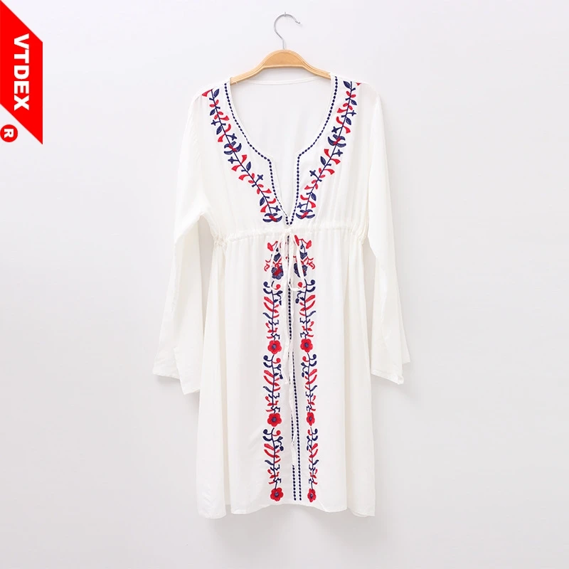 2018 женская Пляжная накидка белый винтажный купальник с вышивкой женские туники