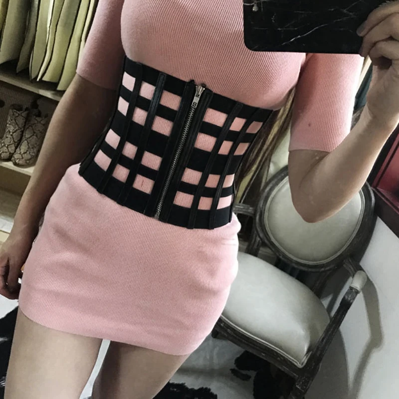 

FHYU New Style Black Sexy Women PU Leather Zipper Corset High Quality Fashion Slim Gothic Punk Female Girdle Waist Clip Corsets
