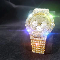 missfox iced out big diamond mens quartz watch luxury high quality three eye decoration round watches men hiphop wristwatch man