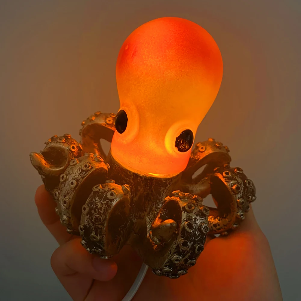 

Resin Retro Octopus Led Night Light Deep Ocean Monster Bulbs Usb Recharged Bedside Lamp for Home Decor Boys Birthday Gift