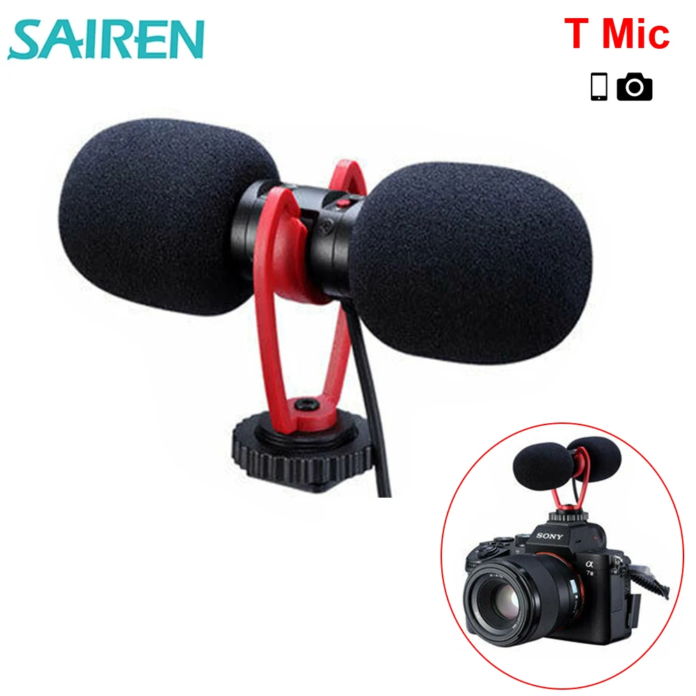 Sairen T-Mic двойной 3,5 мм мини микрофон стерео Запись микрофон для Canon Sony Nikon A6400 A7 A7R D850 5D 6D видео камера телефон