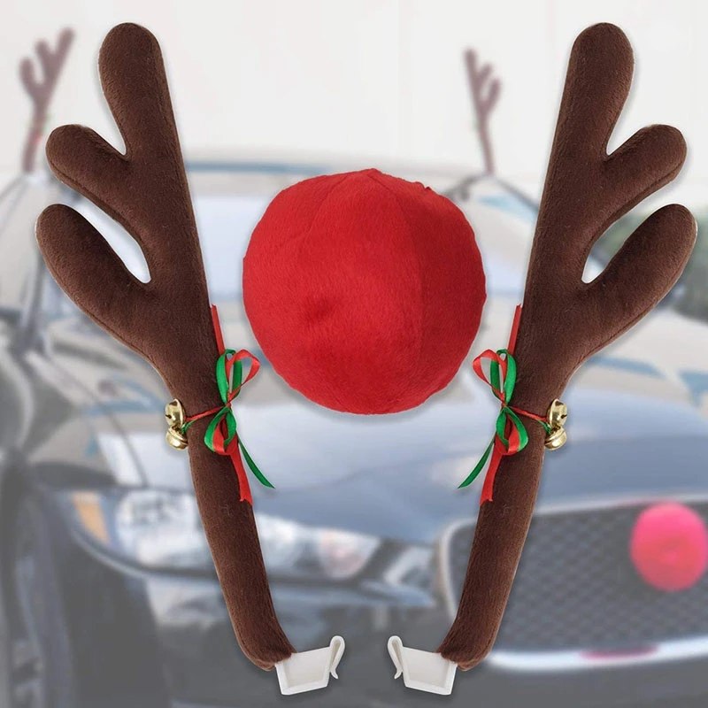 Автомобильные оленьи рога и нос-окно на крыше решетка Рудольф олень колокольчик