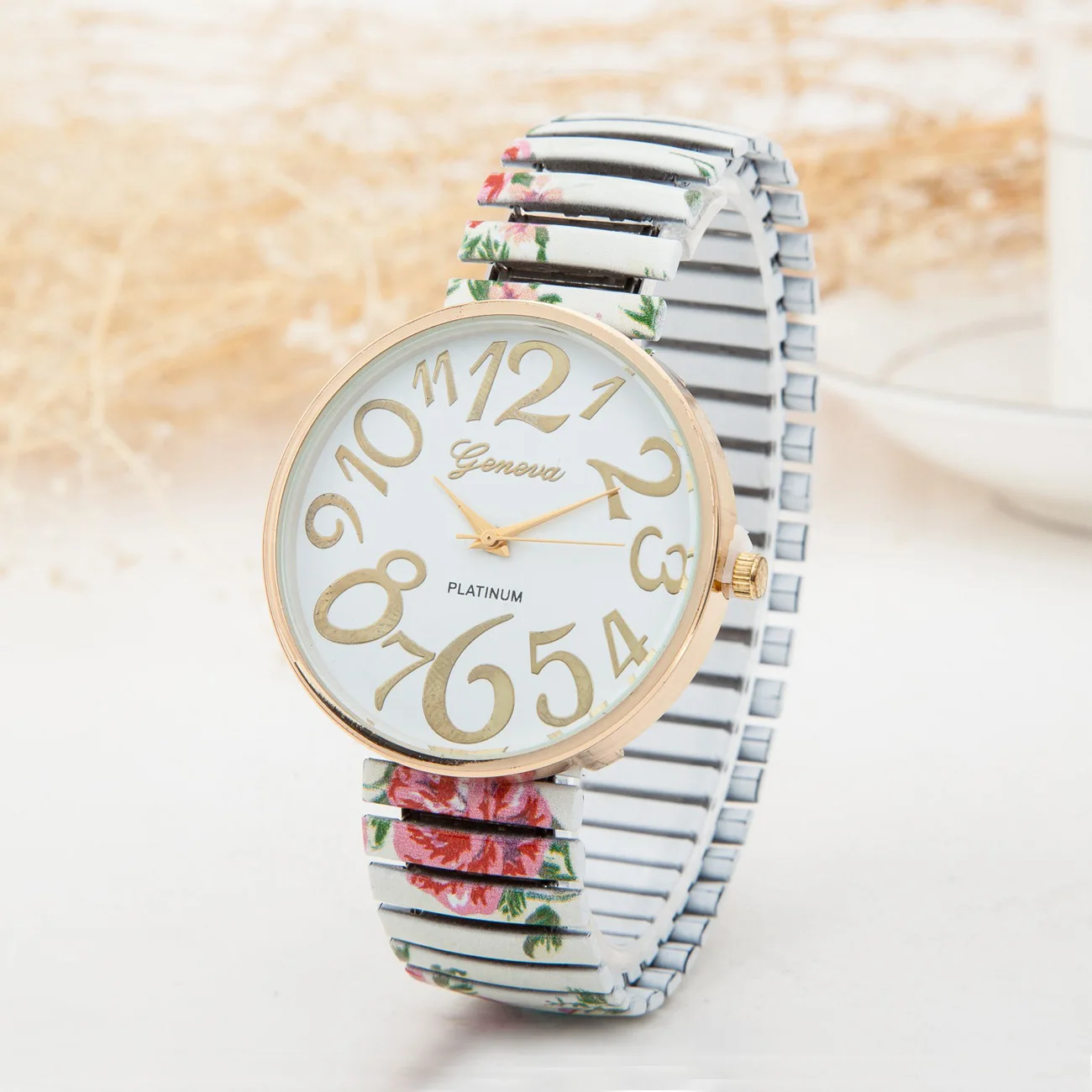 

best selling 20201Geneva ladies stainless steel spring band quartz watch large digital scale fashion casual ladies watch watc