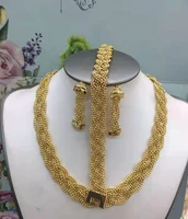 africa nigeria luxury solid 24k dubai gold jewelry set necklace bracelet earring set for ladies wedding christmas new year gift