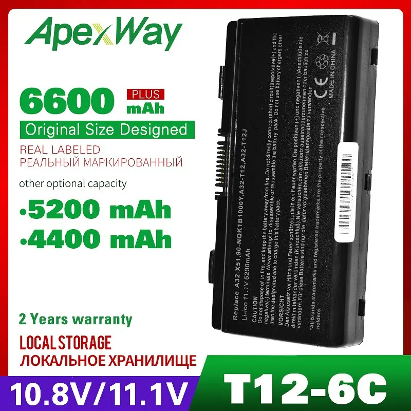 Apexway Аккумулятор для ноутбука Asus A32-X51 A32-T12 90-NQK1B1000Y X58 T12 T12C X51H X51C X51R X58C X58L X51L |