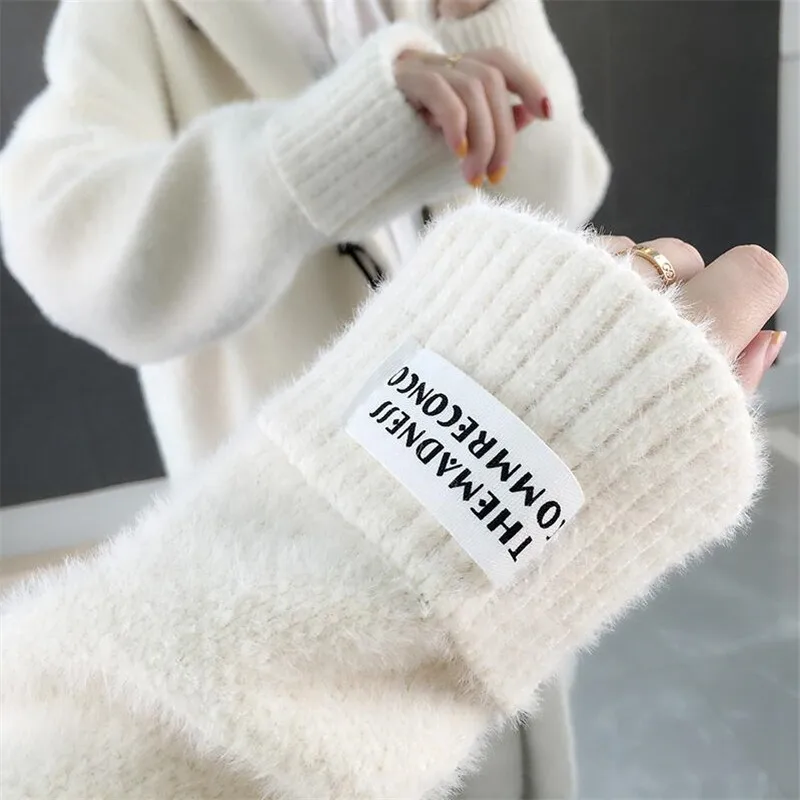Autumn new imitation water jacket jacket female long section horn buckle solid color long sleeve ladies sweater knit