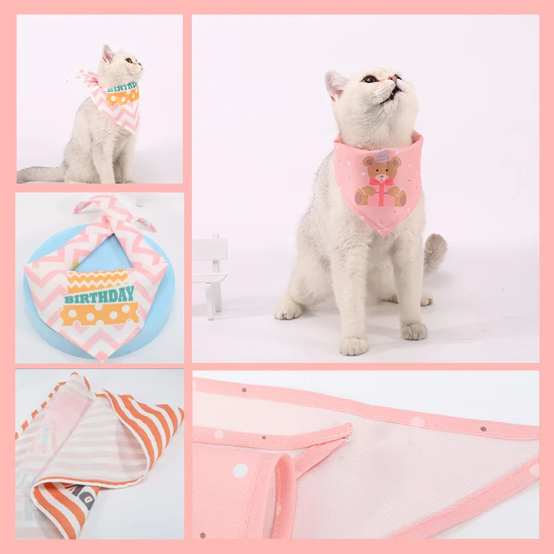 

Pet Birthday Triangle Scarf Twill Polyester Cat Bib Dog Saliva Towel
